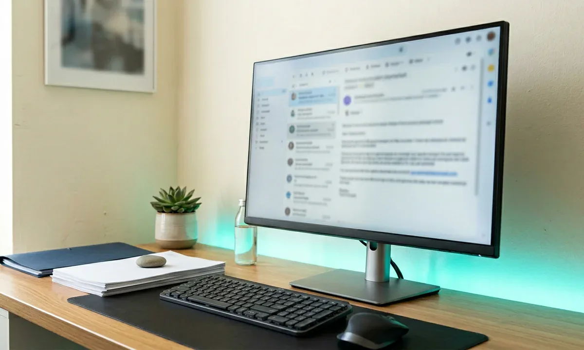 Widok edytora wiadomości e-mail z numerem szkody w temacie na monitorze, 1200×720 px